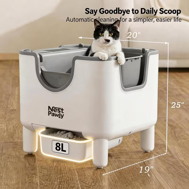 2026 New Nestpawly M07 Self-Cleaning Litter Box - Open-Top Automatic Cat Litter Box with Odor Control, Safety Features, And Easy Maintenance, Without Battery